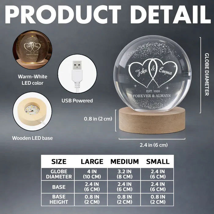 Personalized LED Crystal Ball Lamp for Couples - Romantic Home Decor Gift Lamp MagicInPrints