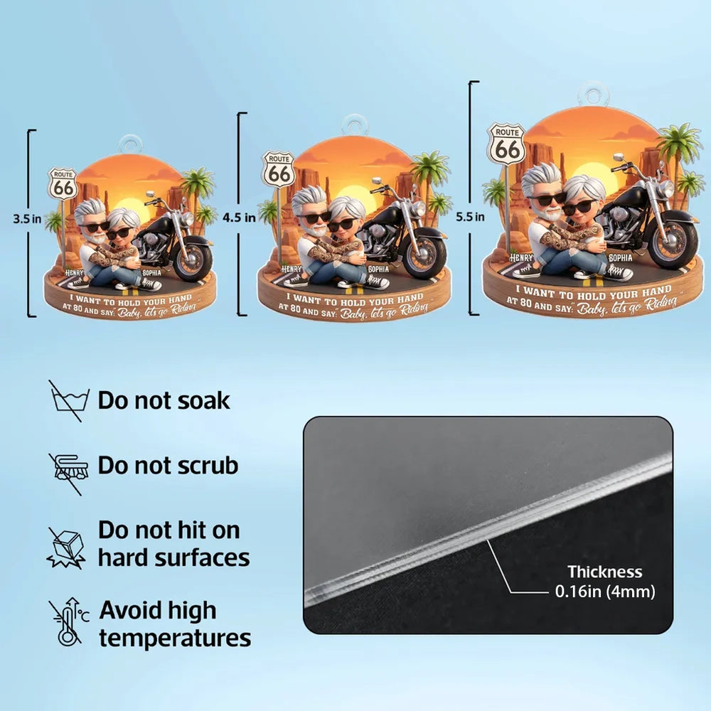 Personalized Motorcycle Couple Car Ornament for Seniors - Romantic Road Trip Gift Car Hanger MagicInPrints