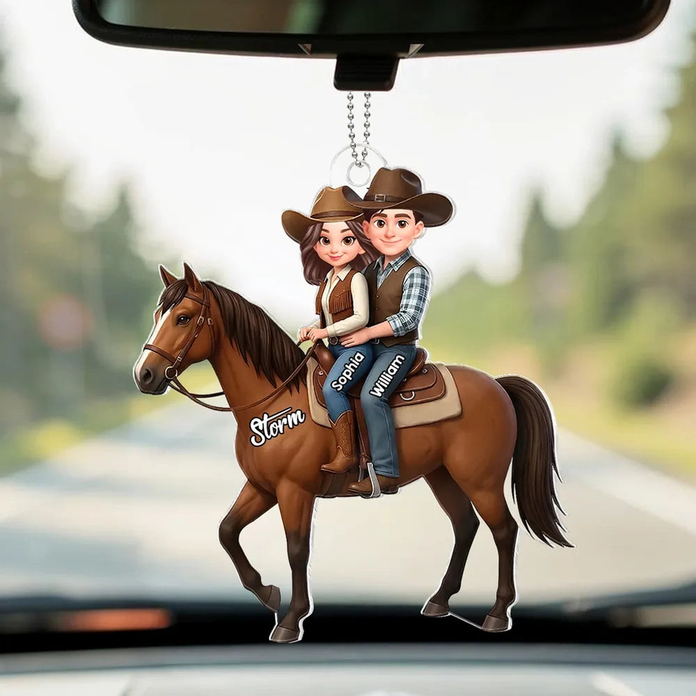 Personalized Cowboy Couple Car Ornament for Horse Lovers - Unique Gift Car Hanger MagicInPrints