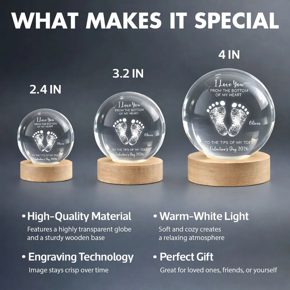 Personalized LED Globe Lamp for Couples - Romantic Gift with Custom Message and Baby Footprints - Valentine's Day 2026 Lamp MagicInPrints