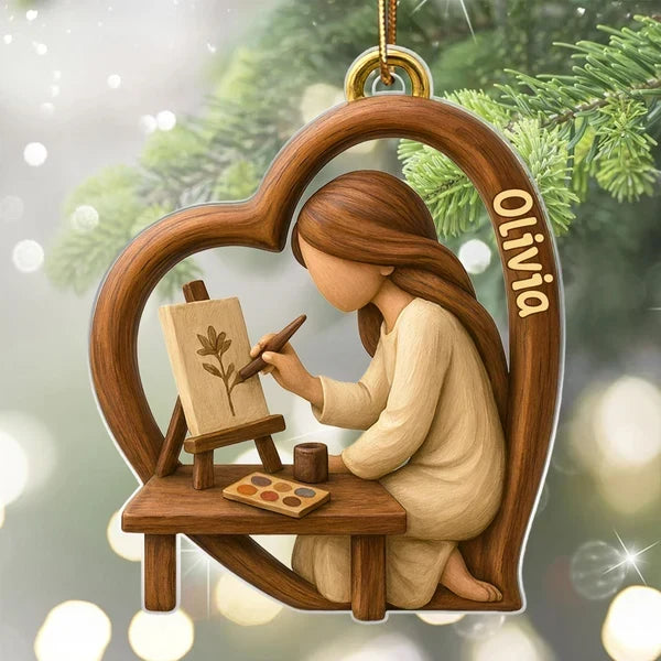 Personalized Acrylic Christmas Ornament Heart Artist Gift