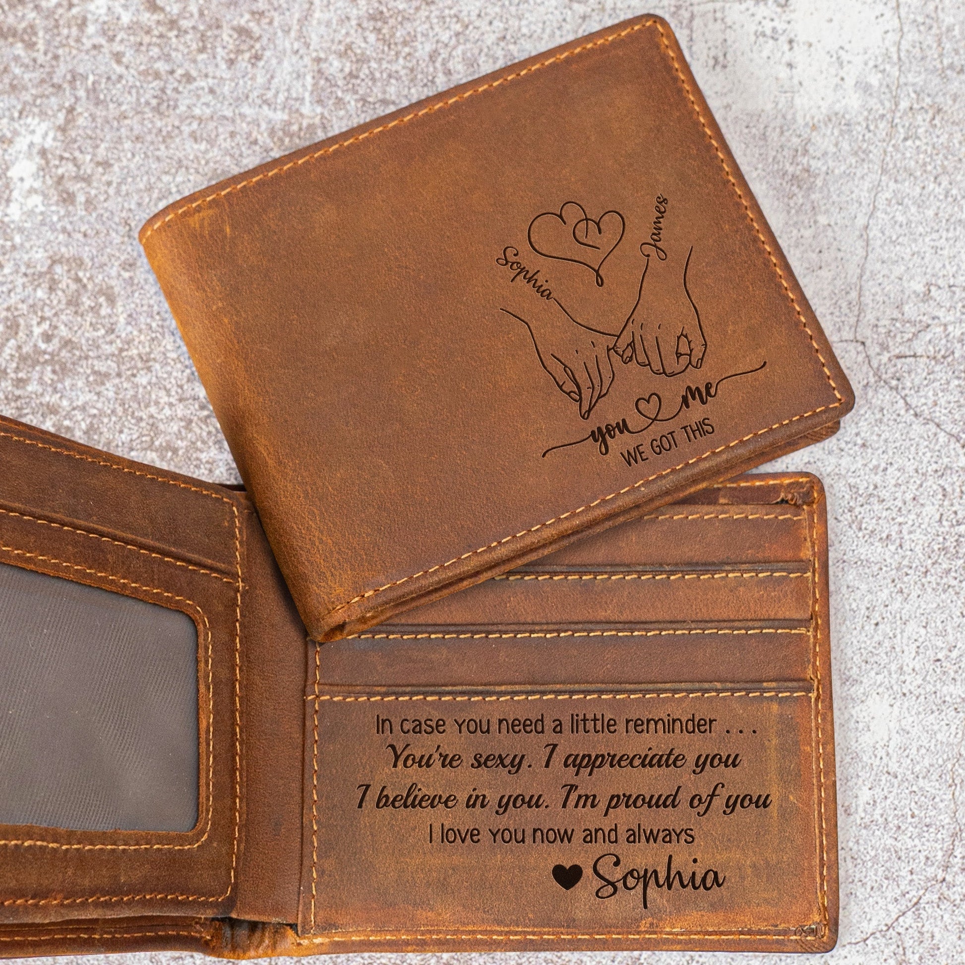 Personalized Leather Wallet for Couples with Engraved Message - Anniversary Gift Bag MagicInPrints