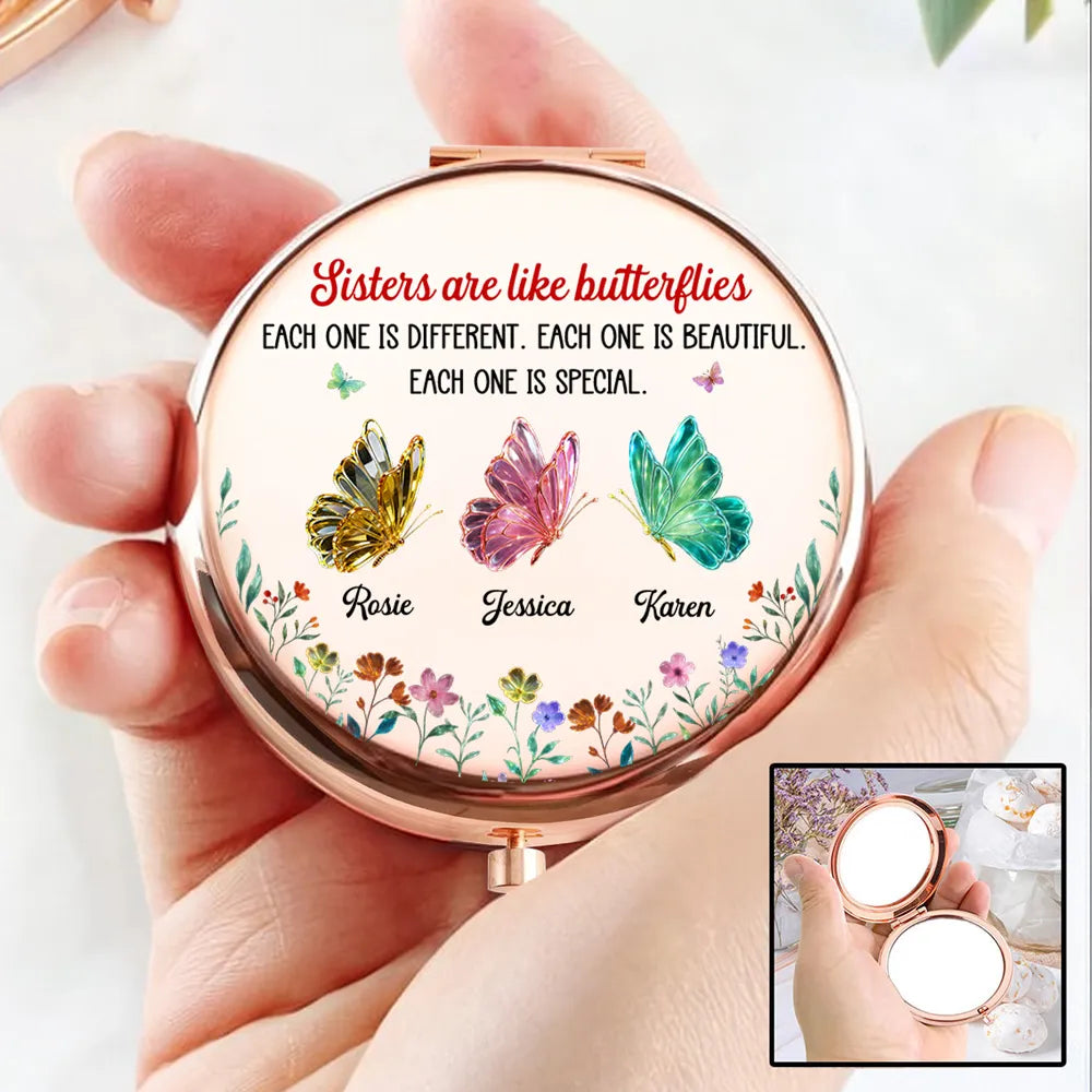 Personalized Compact Mirror for Sisters with Butterfly Design - Sentimental Gift Beauty Tools MagicInPrints