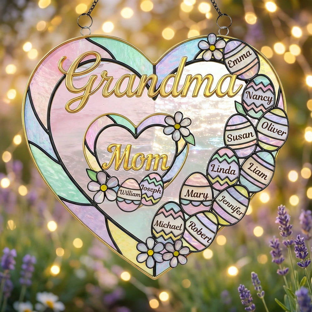 Personalized Heart Stained Glass Suncatcher for Grandma - Mother's Day Gift Ornament MagicInPrints
