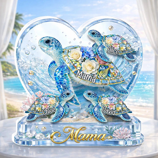 Personalized Turtle Family Crystal Sculpture for Mom - Mother's Day Gift Plaque MagicInPrints