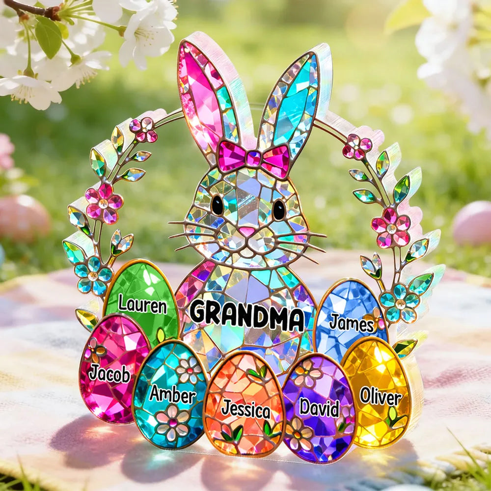 Custom Stained Glass Bunny Suncatcher for Grandma - Easter Decor Plaque MagicInPrints