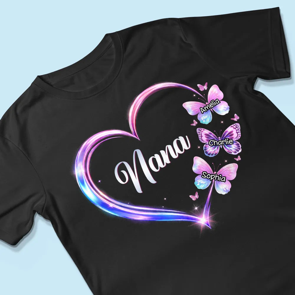 Personalized Grandma T-Shirt for Family - Custom Names and Butterflies Cloth MagicInPrints