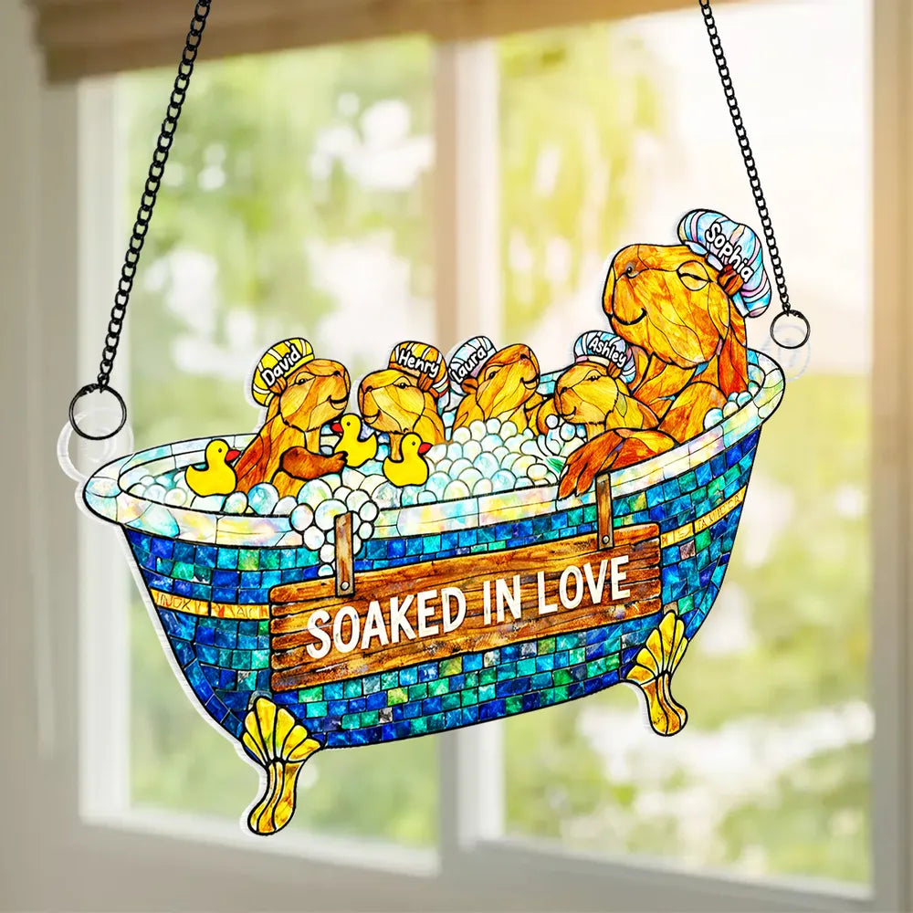 Personalized Capybara Family Sun Catcher - Soaked in Love for Home Decor Ornament MagicInPrints