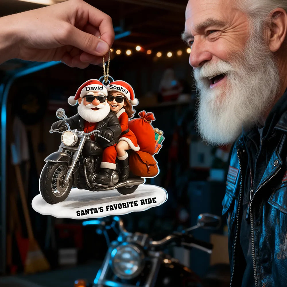Personalized Santa and Mrs. Claus Motorcycle Christmas Ornament - Holiday Decor Ornament MagicInPrints