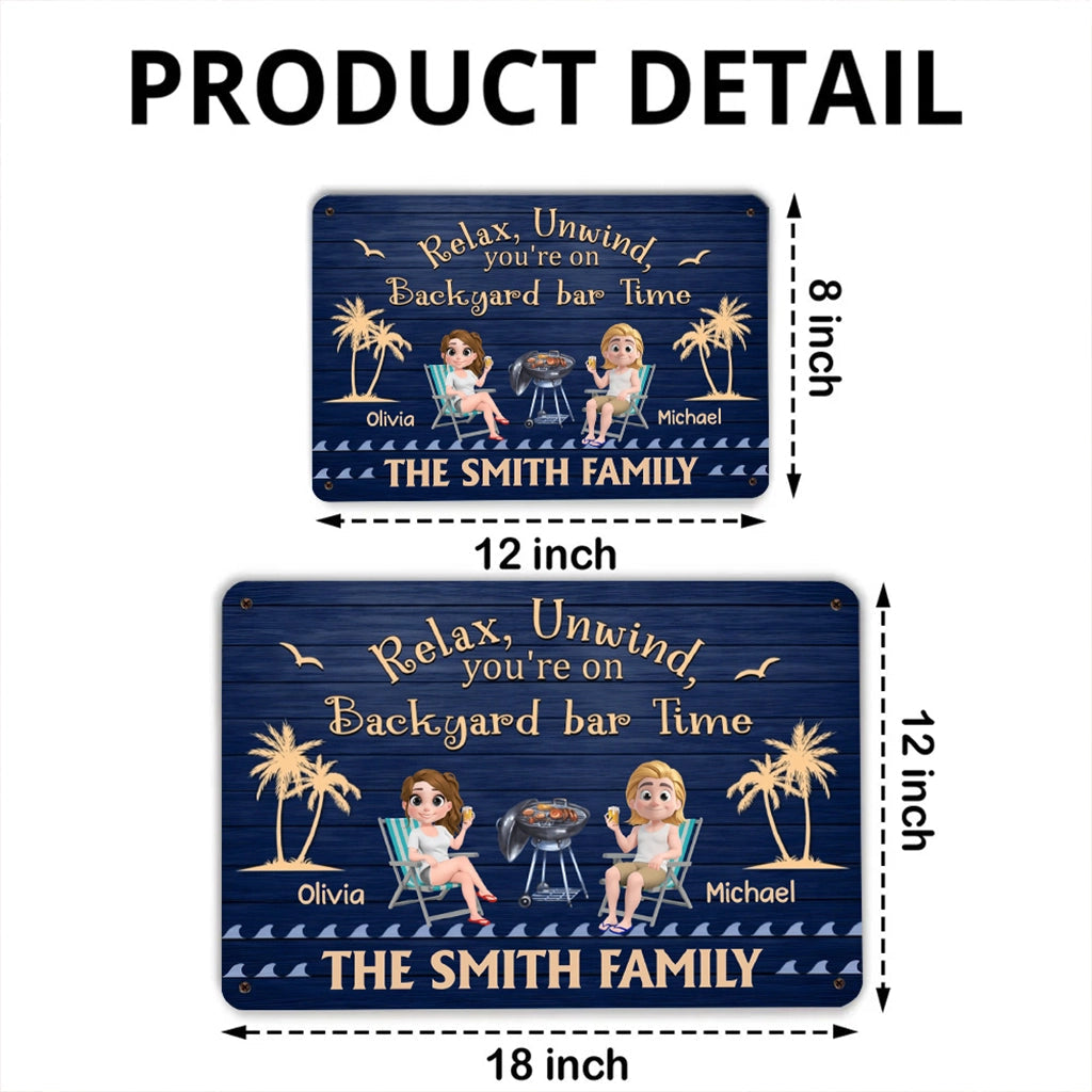 Personalized Backyard Bar Metal Sign for Families - Relax and Unwind Sign MagicInPrints