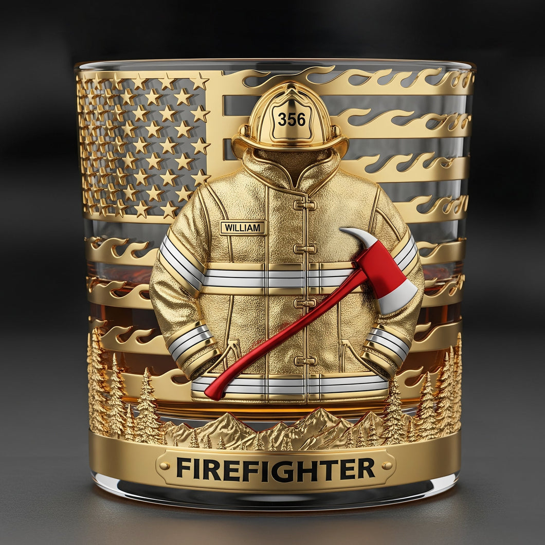 Honor the Brave: Personalized Firefighter Whiskey Glass - Perfect Gift for Retirees and Active Duty Heroes