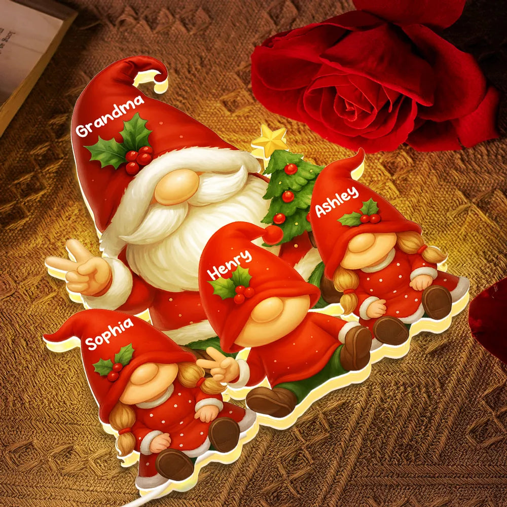 Personalized Christmas Gnome Family Figurine for Grandparents - Holiday Decor Plaque MagicInPrints