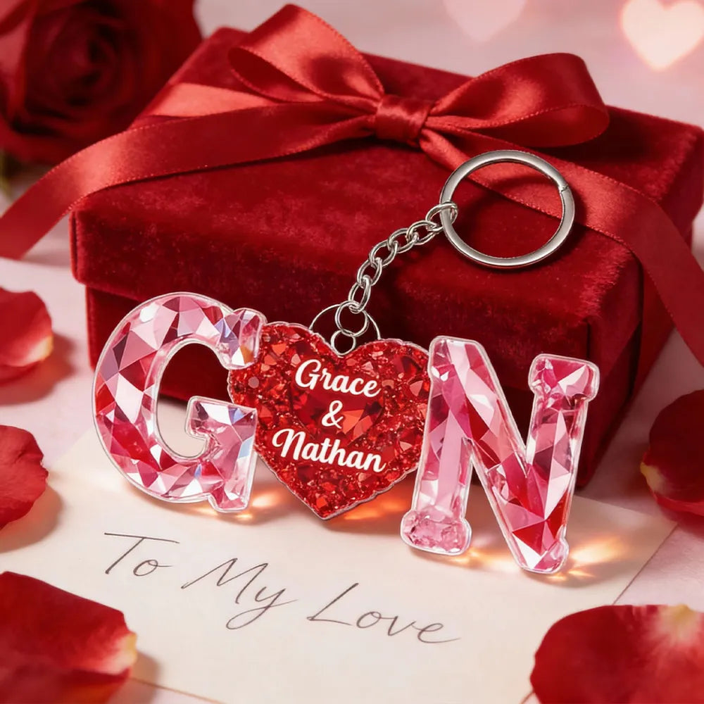 Custom Initials Keychain for Couples - Heart Design Gift Keychain MagicInPrints
