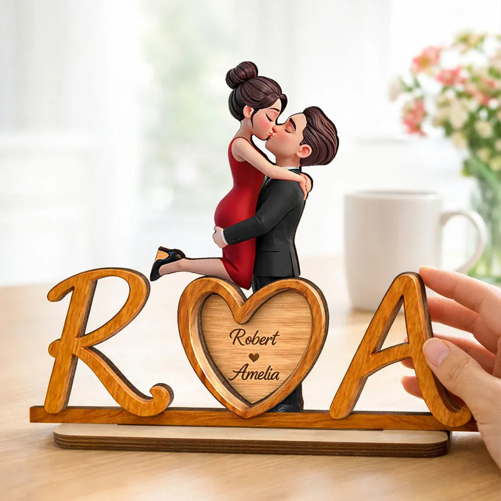 Personalized Couple Figurine Wooden Initials Decor - Romantic Gift Plaque MagicInPrints