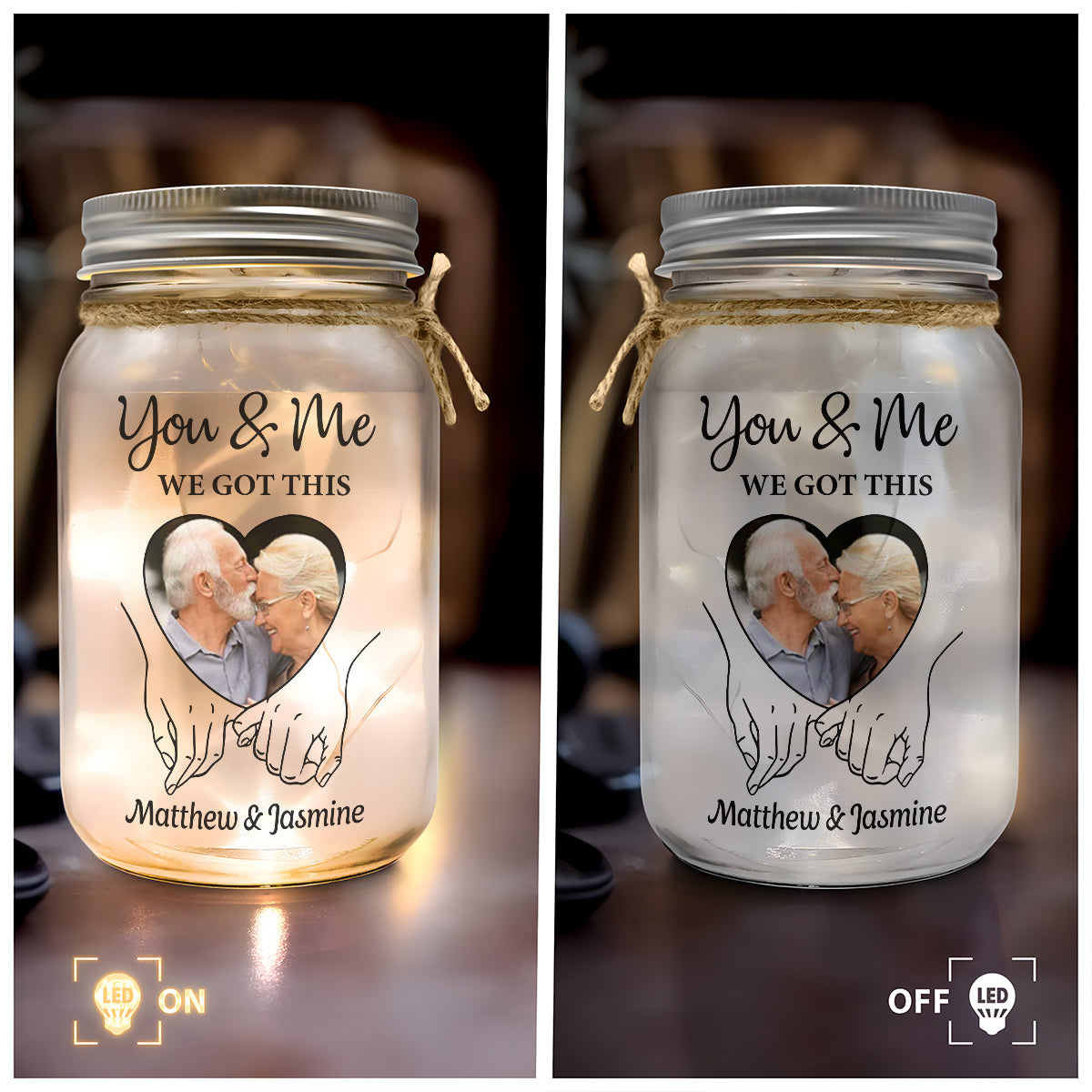 Personalized Photo LED Mason Jar for Couples - Romantic Gift Lamp MagicInPrints