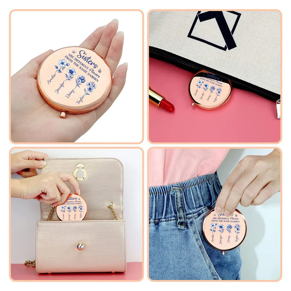 Personalized Compact Mirror for Sisters - Sentimental Gift with Floral Design Beauty Tools MagicInPrints