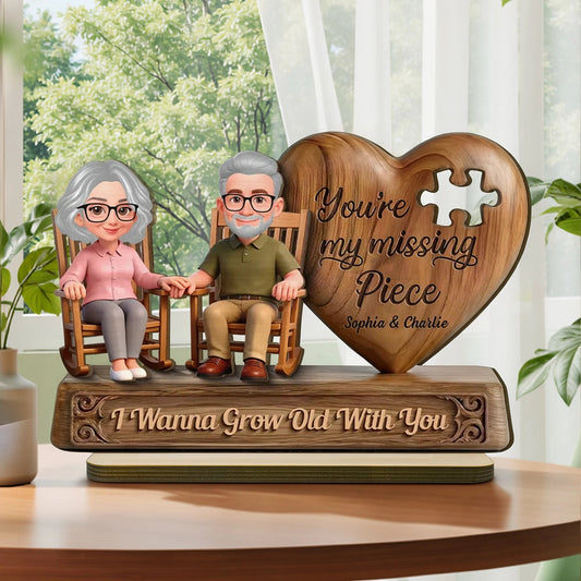 Personalized Couple Figurine with Heart Puzzle - Anniversary Gift for Seniors Plaque MagicInPrints