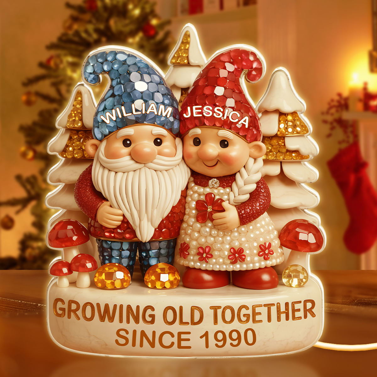 Personalized Gnome Couple Lamp for Couples - Anniversary Gift Plaque MagicInPrints