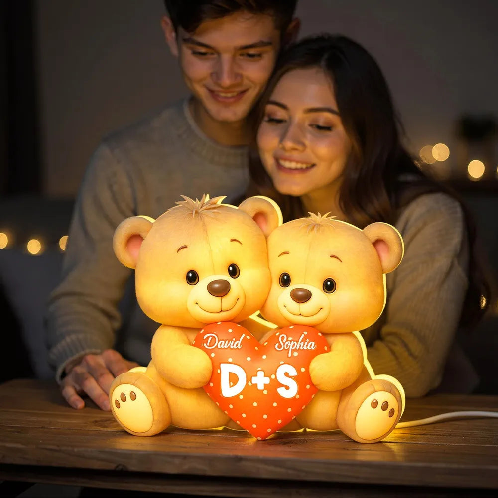 Personalized Teddy Bear LED Night Light for Couples - Romantic Gift Plaque MagicInPrints