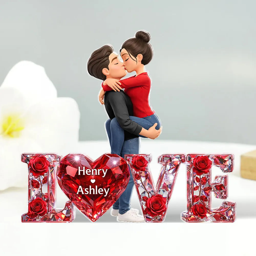 Personalized Romantic Couple Figurine with LOVE Letters - Perfect for Valentine's Day Plaque MagicInPrints
