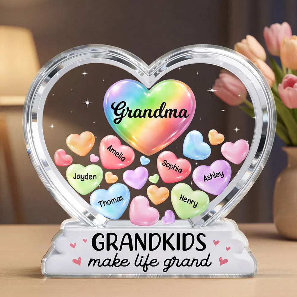Personalized Heart-Shaped Acrylic Plaque for Grandma - Grandkids Names Display Plaque MagicInPrints