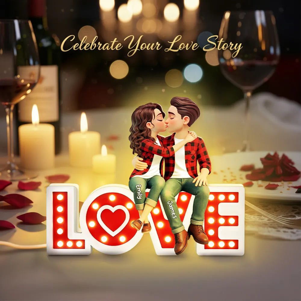 Personalized Couple Figurine Romantic LED Love Sign - Anniversary Gift Plaque MagicInPrints