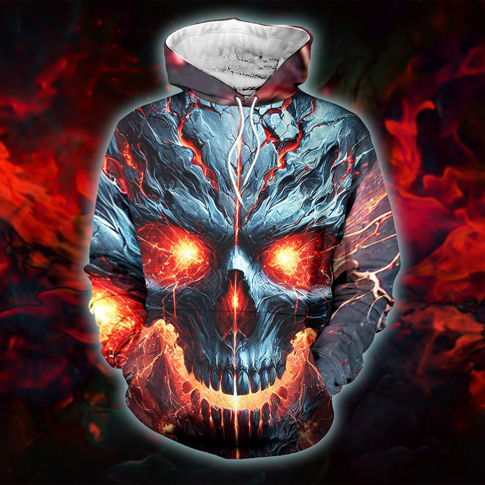 Skull Lover's Hoodie: Fiery Skull Design AOP Products PopCulturePrints