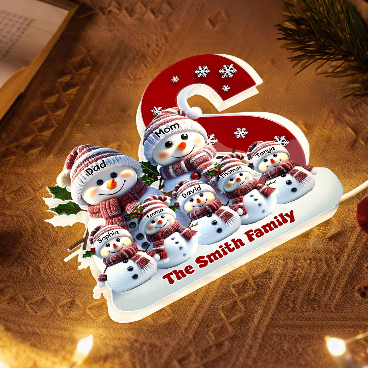 Personalized Snowman Family Christmas Decor Light - Holiday Gift Plaque MagicInPrints