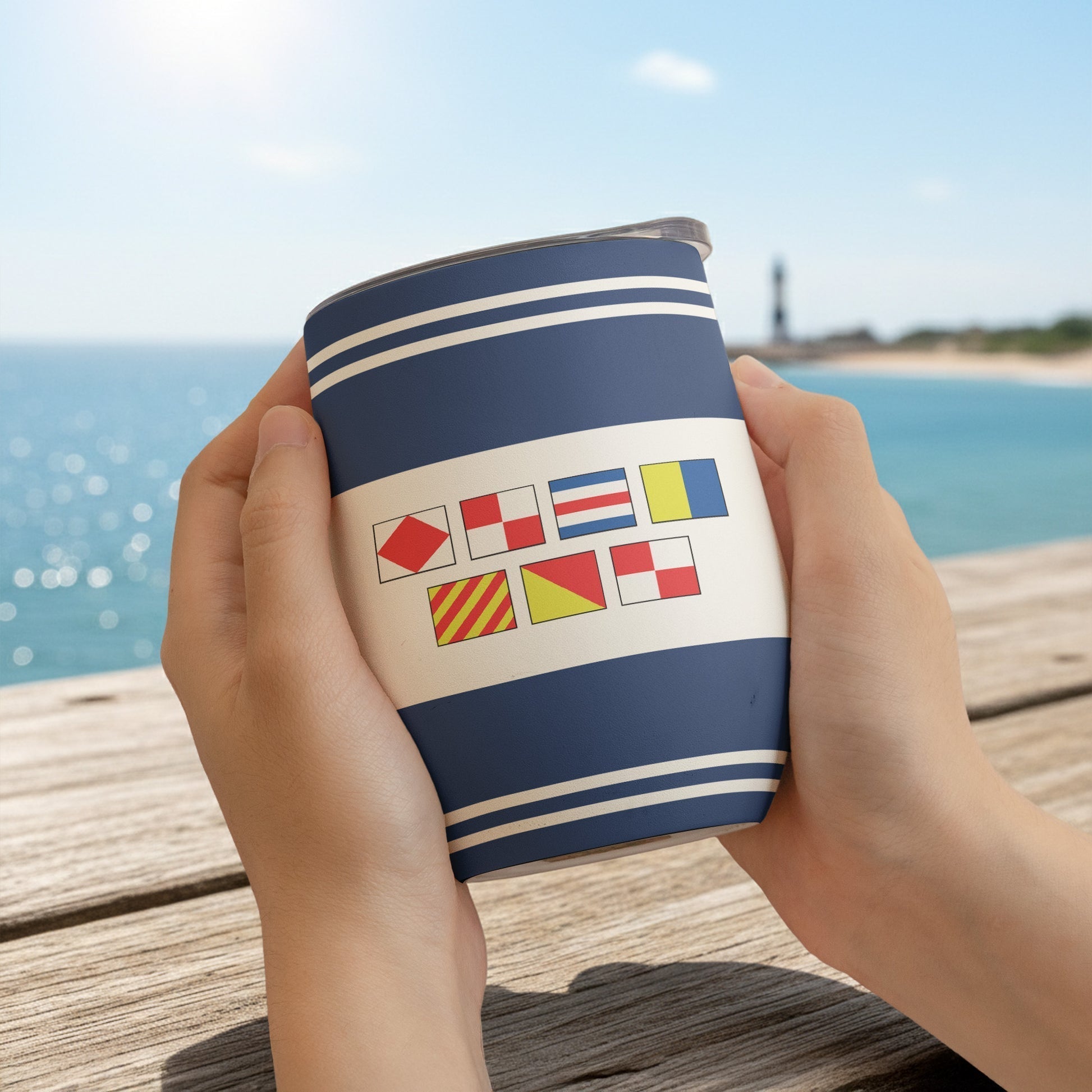 Custom Nautical Wine Tumbler for Beach Lovers - Insulated Travel Mug Cup MagicInPrints