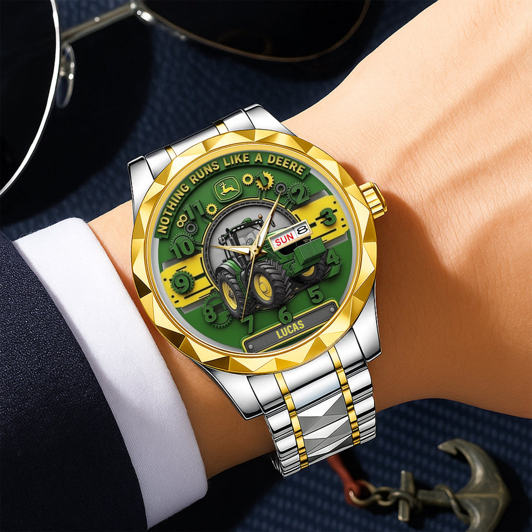 “Nothing Runs Like a Deere” - Personalized Men’s Watch for Tractor Lovers Men's Watch MagicInPrints