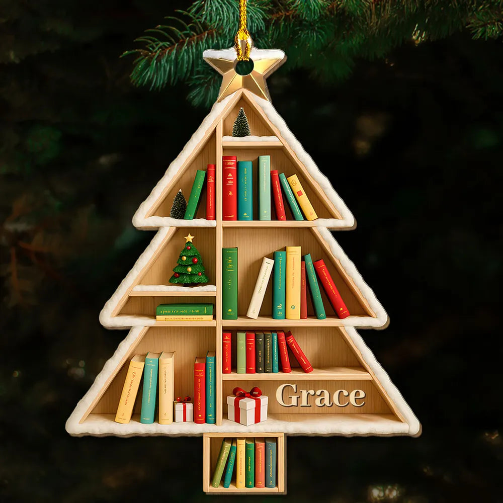 Personalized Christmas Tree Bookshelf Ornament for Book Lovers - Holiday Decor Ornament MagicInPrints