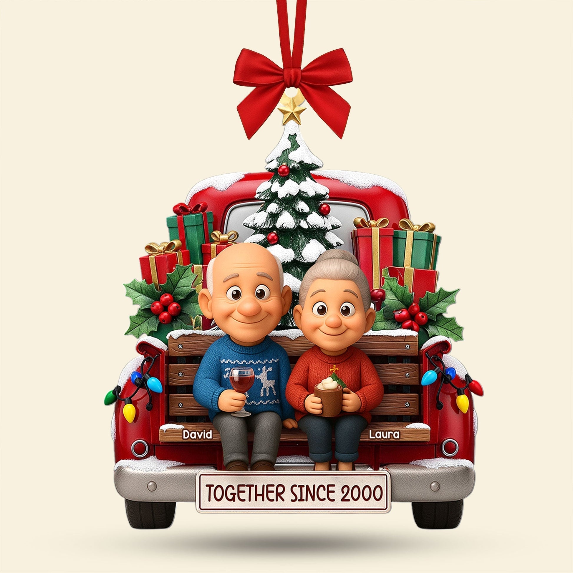 Old Couple Cheering On Truck Ornament - Custom Photo Gifts For Couple Ornament MagicInPrints