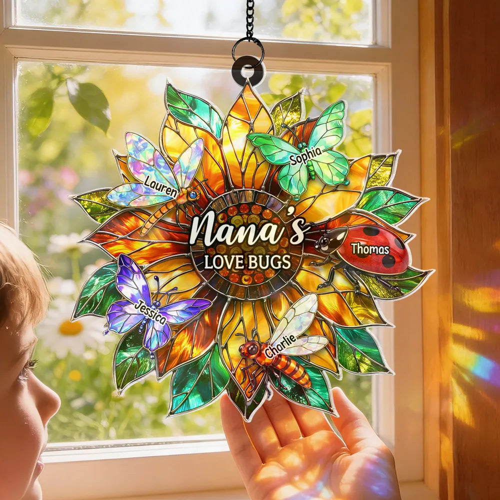 Personalized Stained Glass Suncatcher for Nana - Love Bugs Design Ornament MagicInPrints