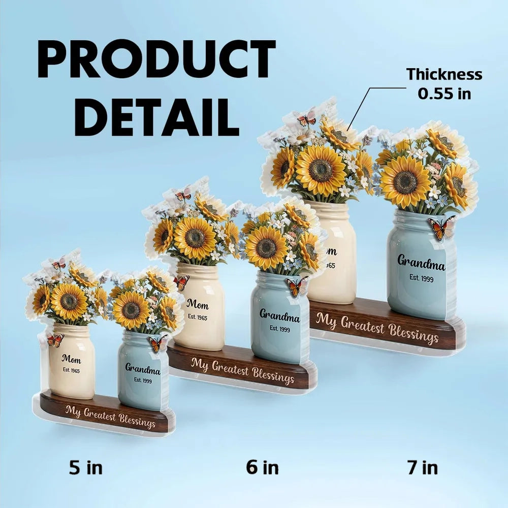 Personalized Sunflower Vase for Mom and Grandma - Heartfelt Gift for Mother's Day Plaque MagicInPrints