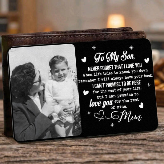 Personalized Leather Wallet for Son with Custom Photo and Heartfelt Message - Sentimental Gift from Mom Wallet Card MagicInPrints