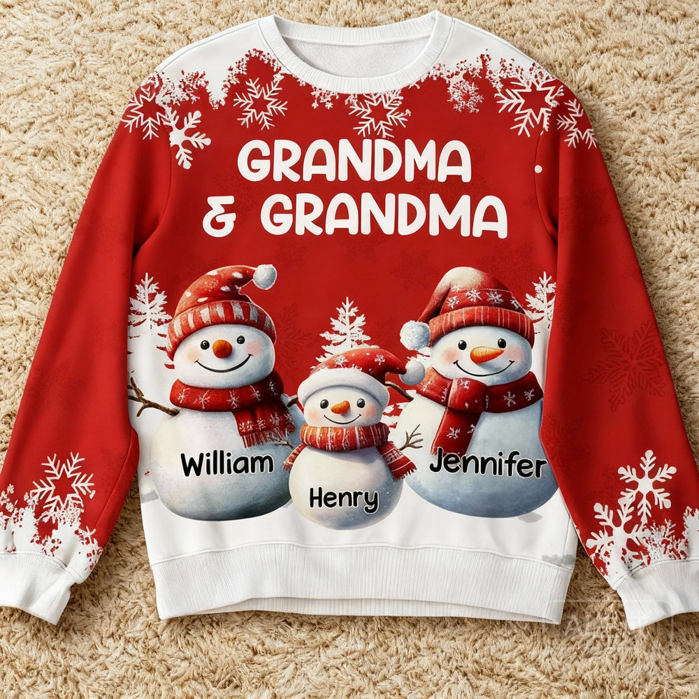 Personalized Christmas Sweatshirt for Grandparents - Snowman Family Design Cloth MagicInPrints