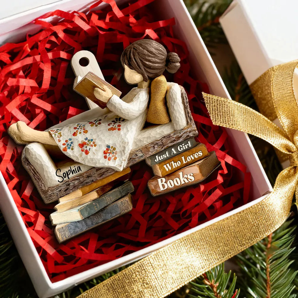 Personalized Girl Reading Figurine Ornament - Book Lover Gift Ornament MagicInPrints