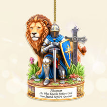 Load image into Gallery viewer, &quot;He Who Kneels Before God Stands Before Anyone&quot; - Personalized Kneeling Knight Acrylic Ornament - Gift for Friends, Family, and Loved Ones Ornament MagicInPrints

