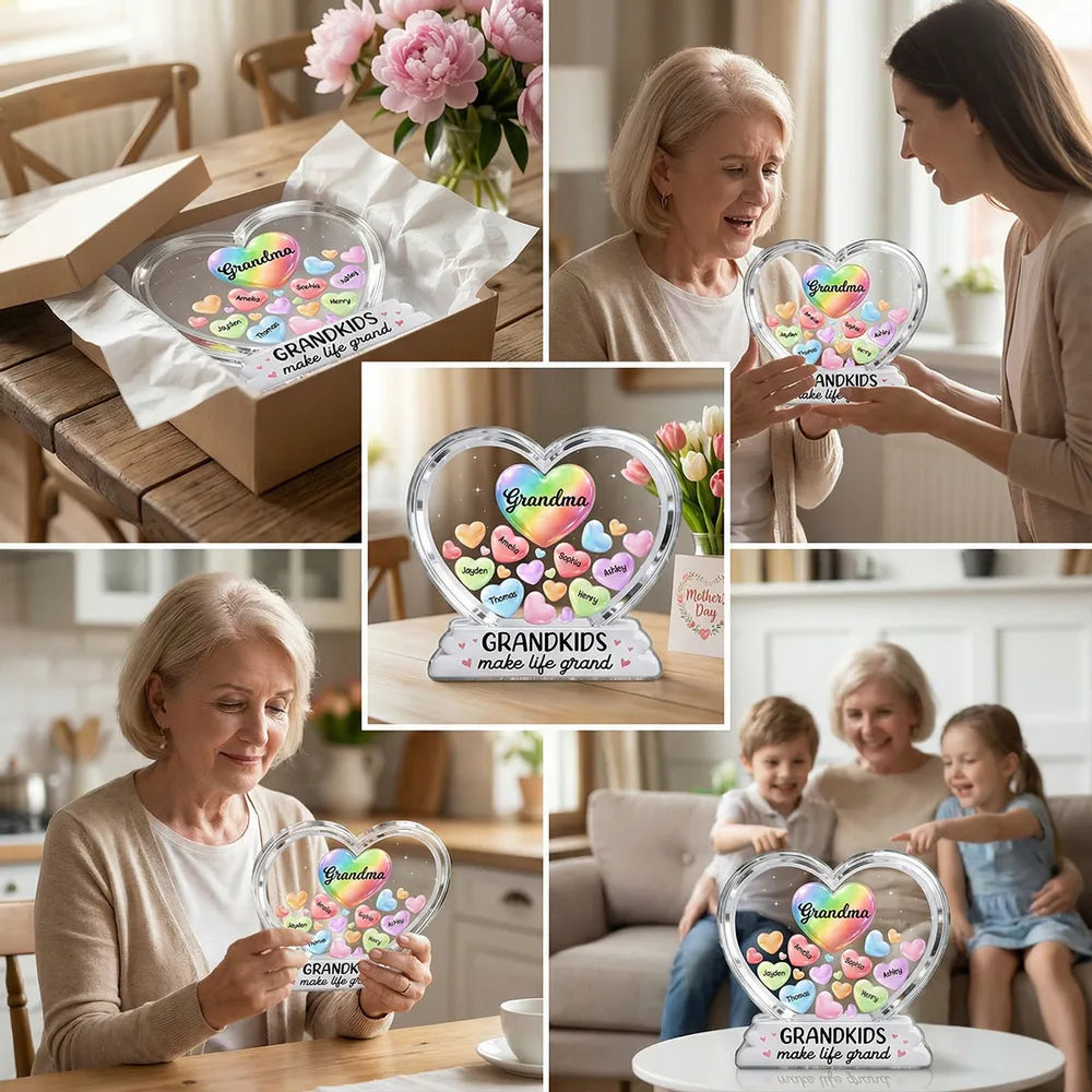 Personalized Heart-Shaped Acrylic Plaque for Grandma - Grandkids Names Display Plaque MagicInPrints