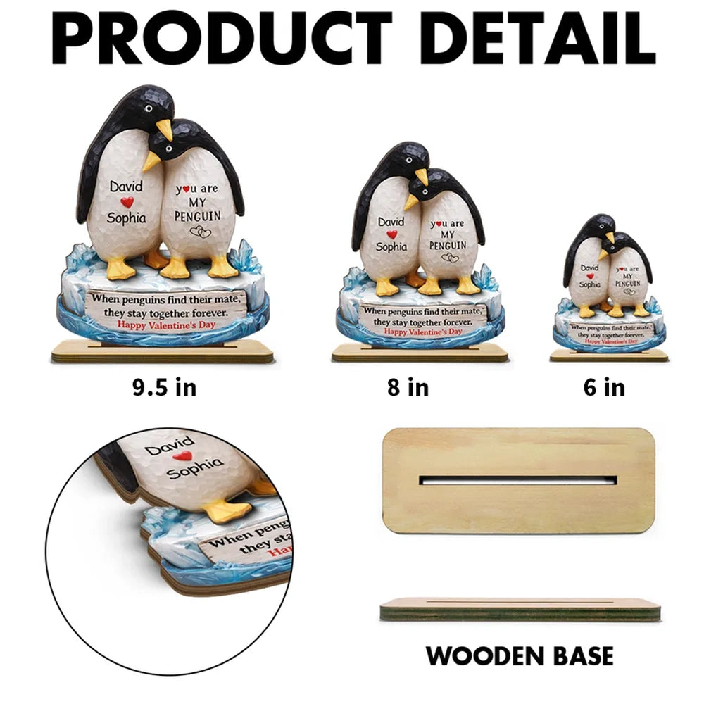 Personalized Penguin Couple Figurine for Lovers - Valentine's Day Gift Plaque MagicInPrints