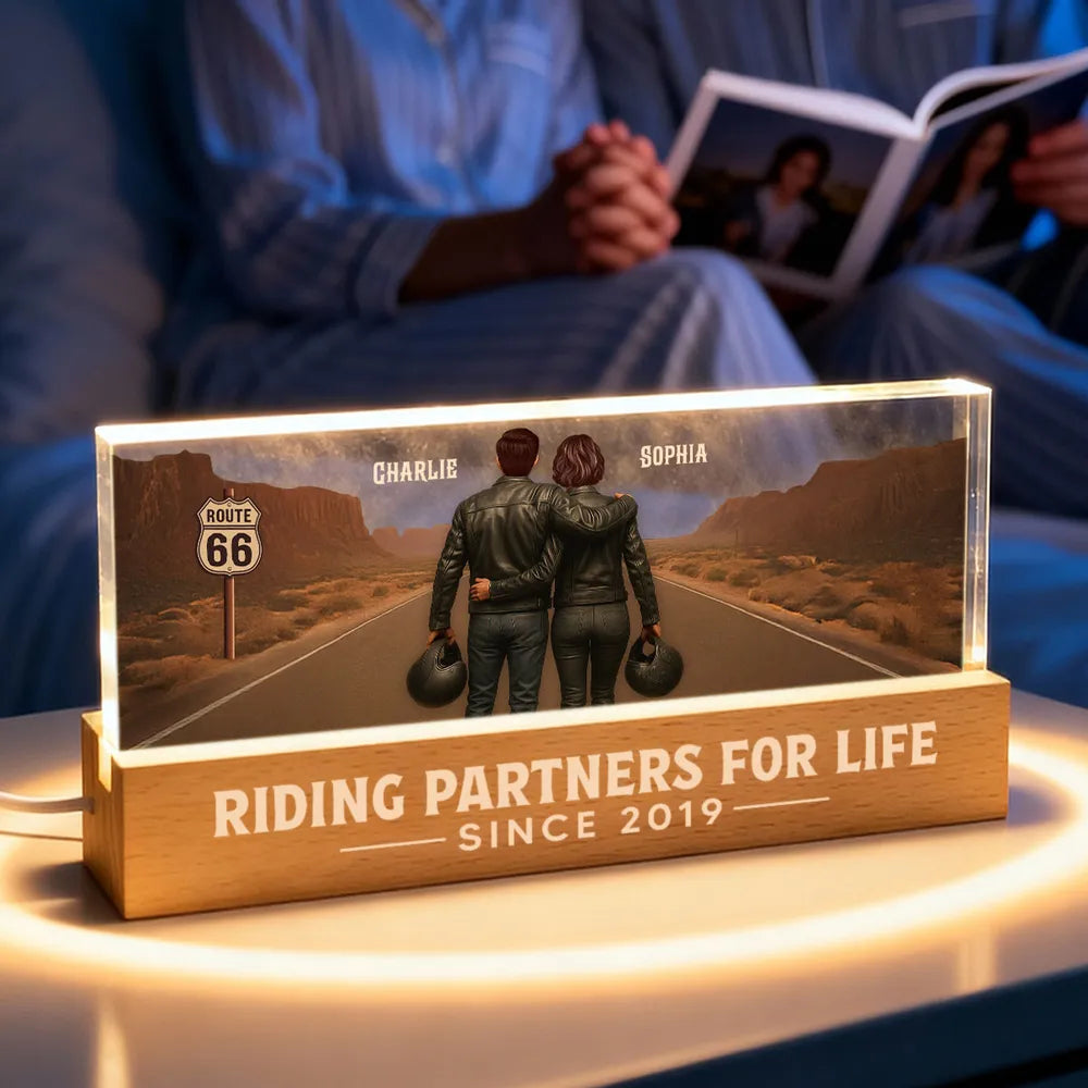 Personalized LED Night Light for Couples - Riding Partners for Life Plaque MagicInPrints