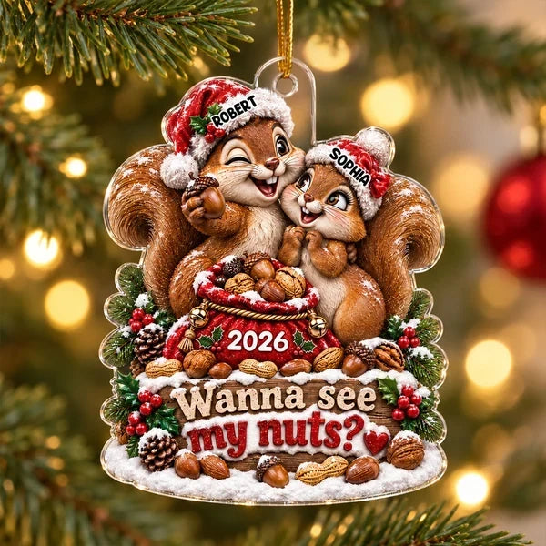 Personalized Acrylic Holiday Ornament Cuddling Squirrels Gift for Couples
