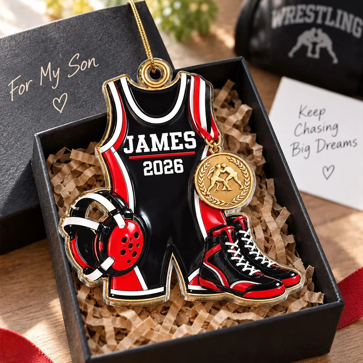 Personalized Wrestling Acrylic Ornament Gift for Son Christmas