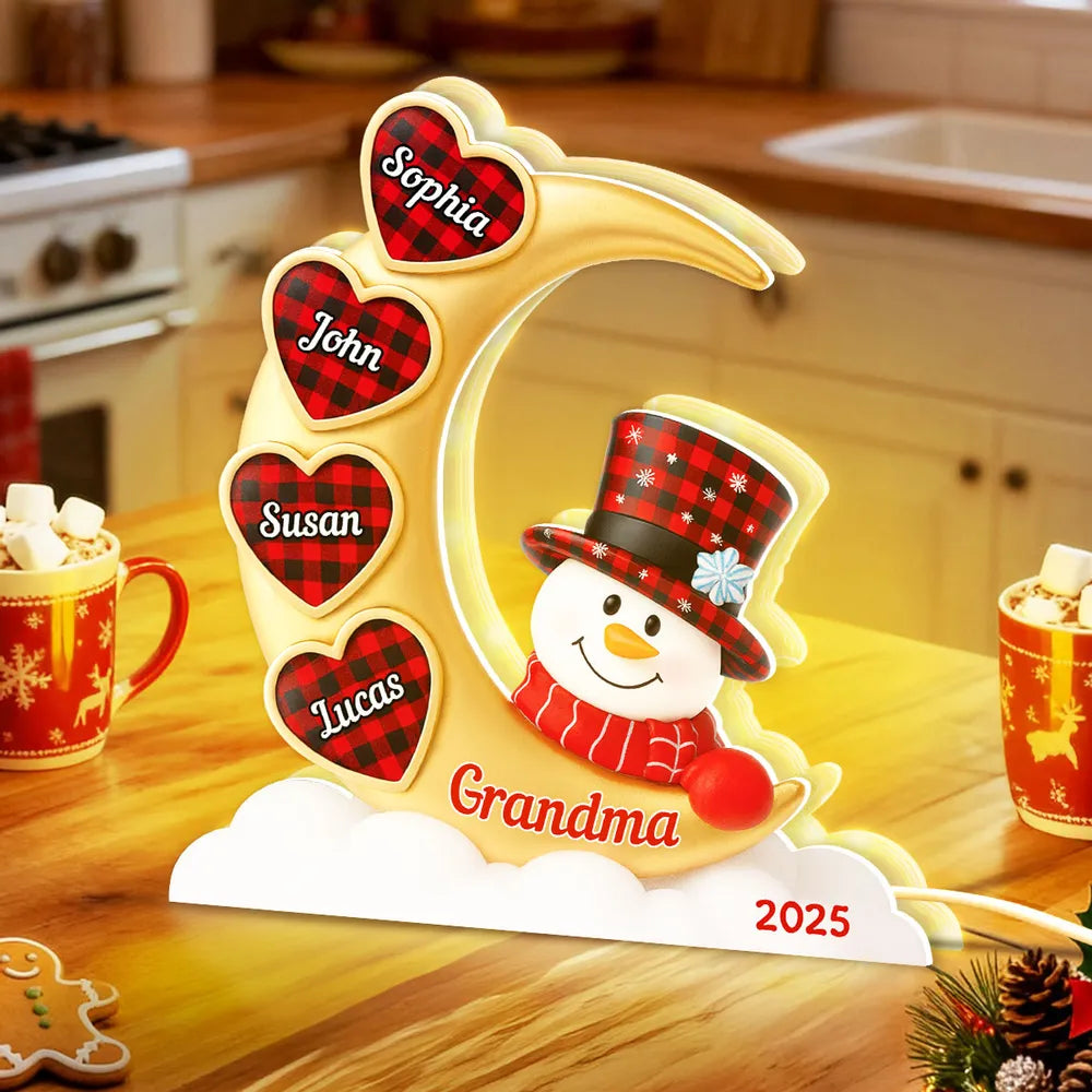 Personalized Snowman Night Light for Grandma with Names - Christmas Decoration Plaque MagicInPrints