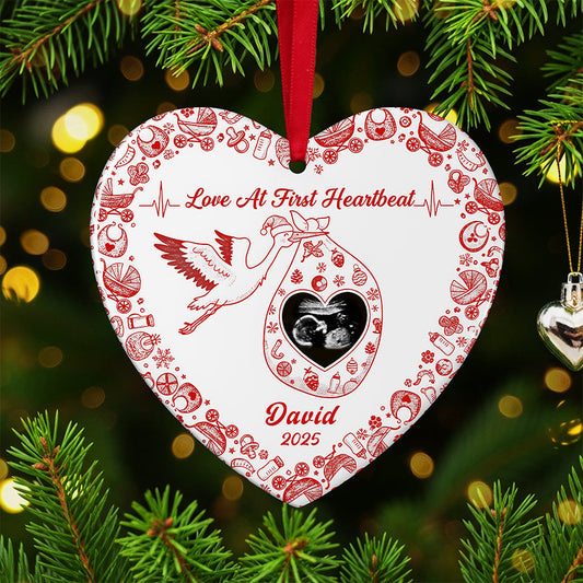 Love At First Heartbeat - Personalized Christmas Gift for Pregnant Women - Heart Ceramic Ornament Ornament MagicInPrints