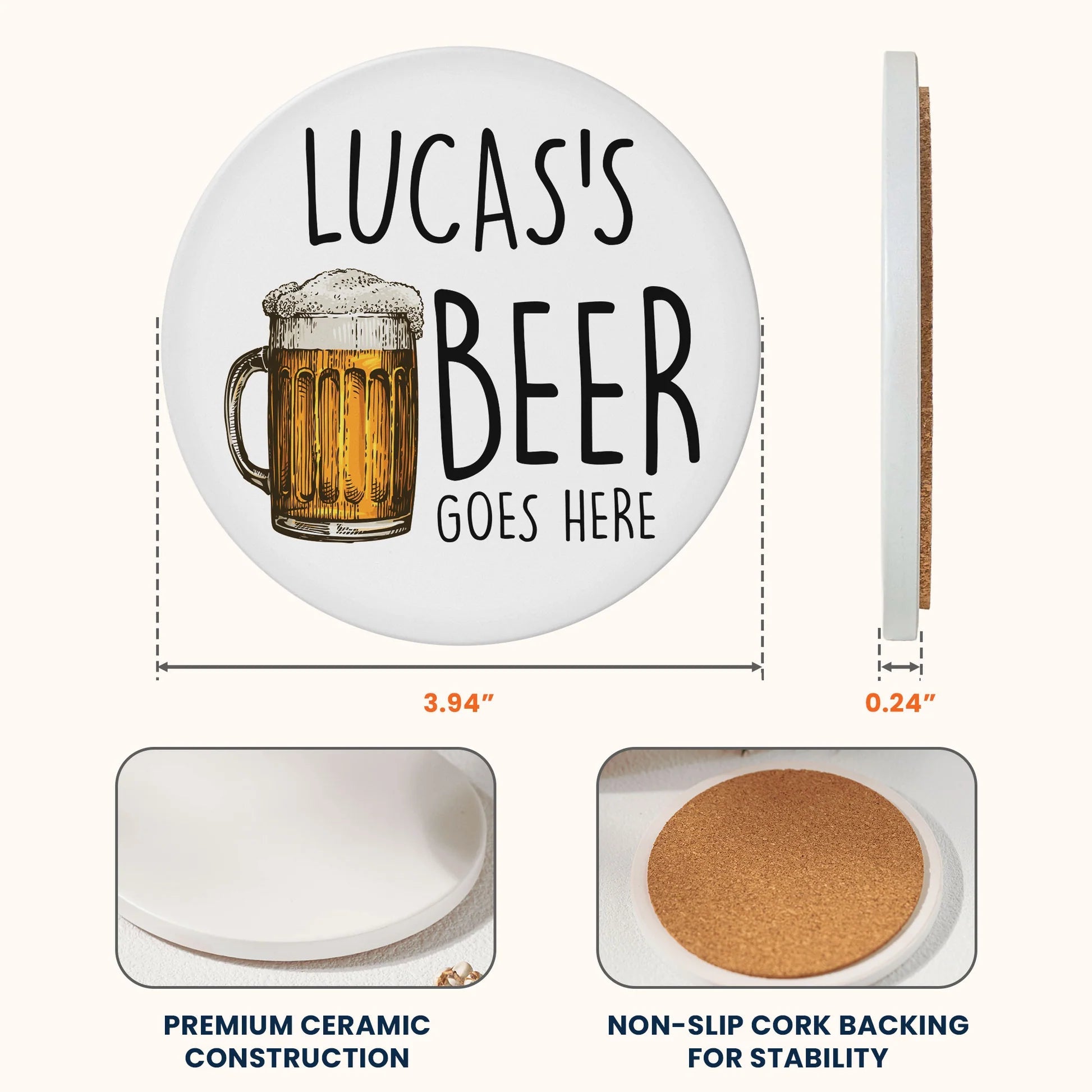 Personalized Drink Coasters Set for Tea, Bourbon, Prosecco, Vodka Lovers - Custom Gift Kitchen Supplies MagicInPrints