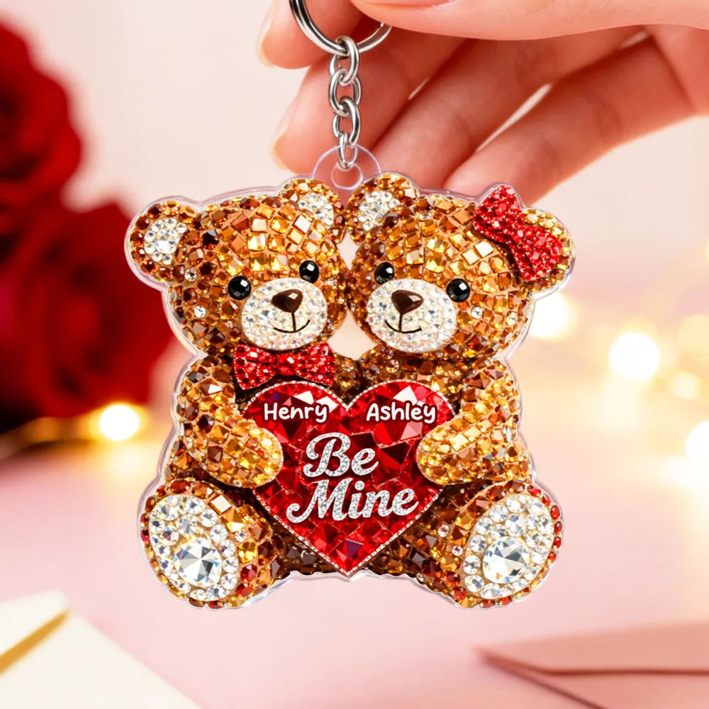 Personalized Teddy Bear Keychain for Couples with Heart - Valentine's Gift Keychain MagicInPrints