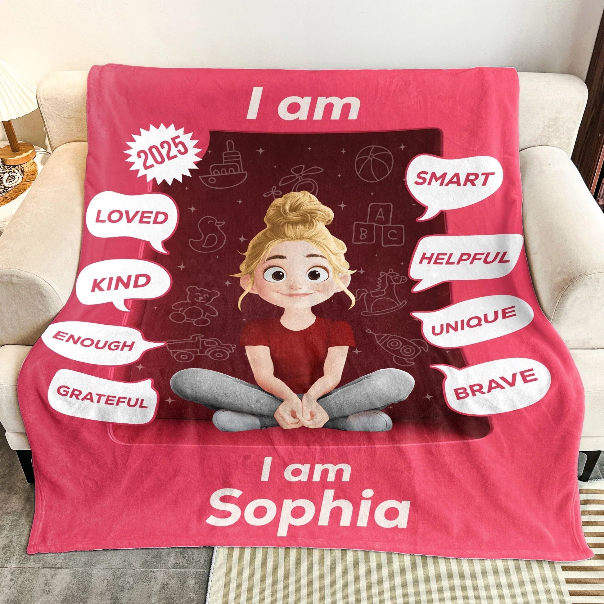 Personalized Kids Blanket for Girls - Positive Affirmations with Name - Perfect Christmas Gift Blanket MagicInPrints