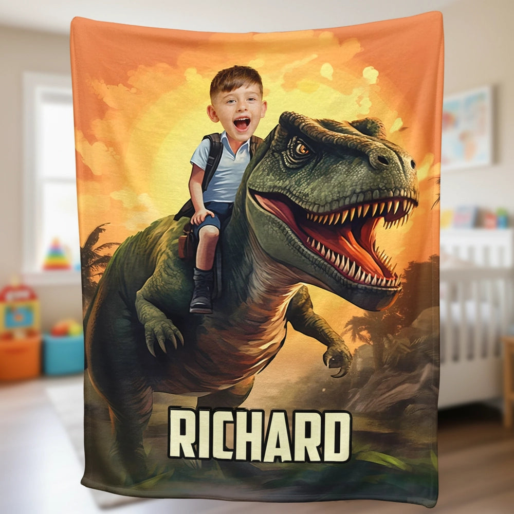 Personalized Dinosaur Adventure Blanket for Kids - Fun Bedroom Decor Pillow or Blanket MagicInPrints