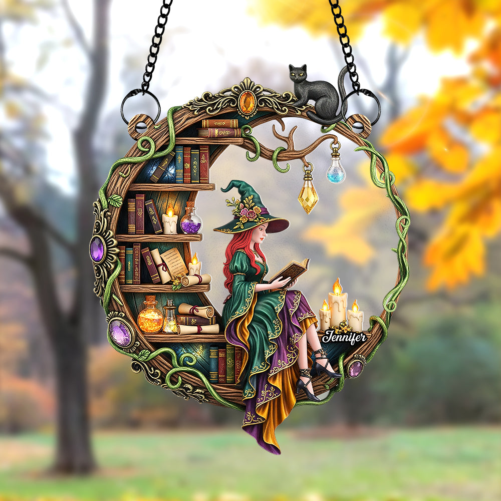 “Embrace the Magic of Reading” - Magical Witch Suncatcher Ornament - Personalized Gift for Book Lovers Ornament MagicInPrints